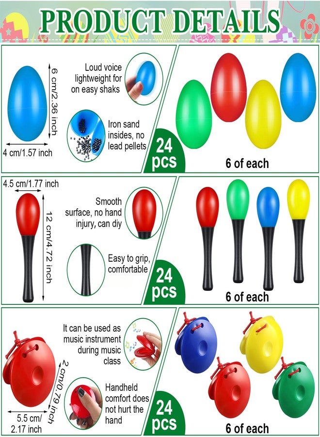 Lukmaa 120 Pcs Maracas Shaker Musical Instruments for Kids Egg Shaker Wrist Hand Band Bells Maracas Percussion Tambourine Cymbals Plastic Castanets for Preschool Early Music Learning Toy - Image 2